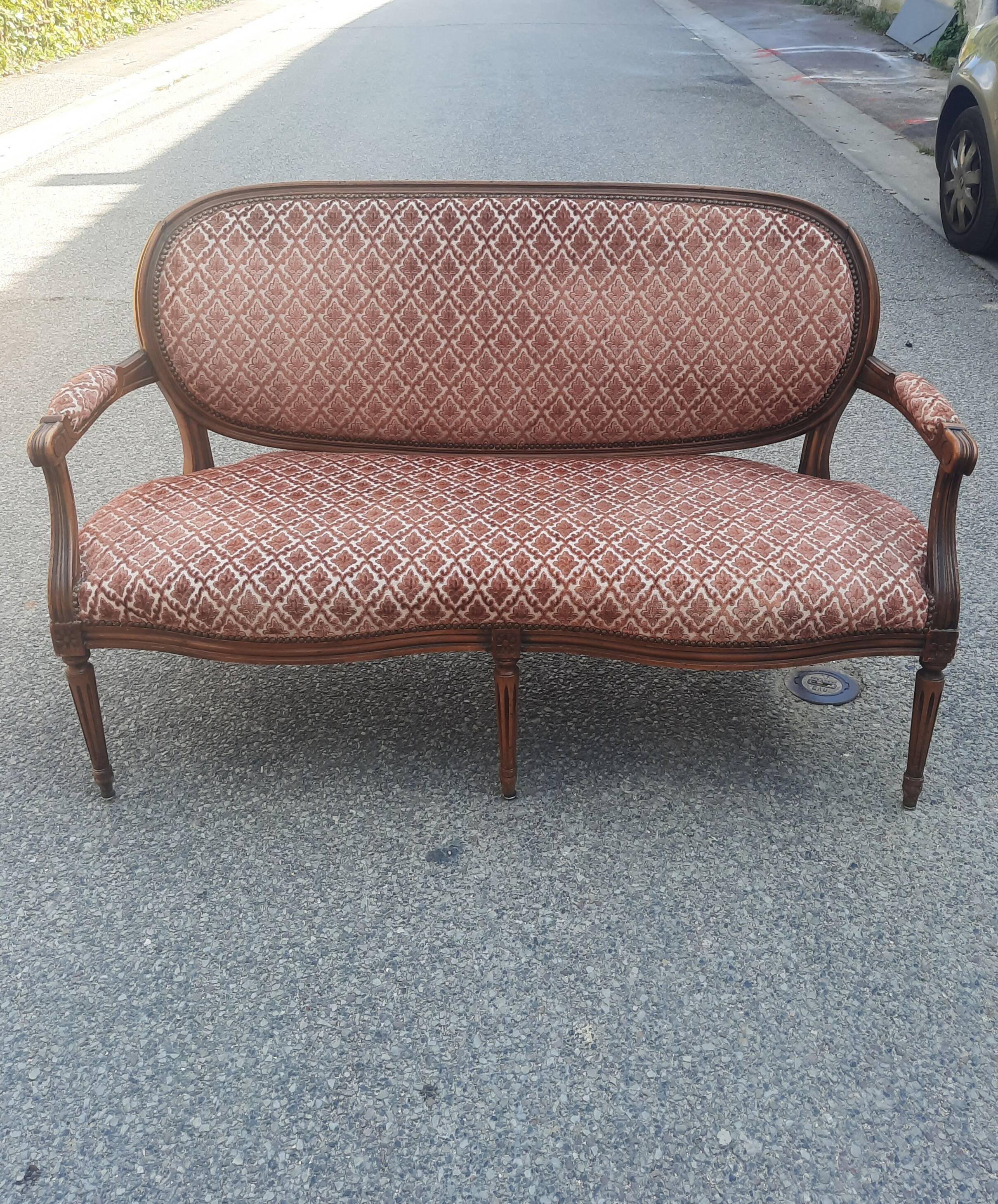 Louis XVI style sofa in natural wood