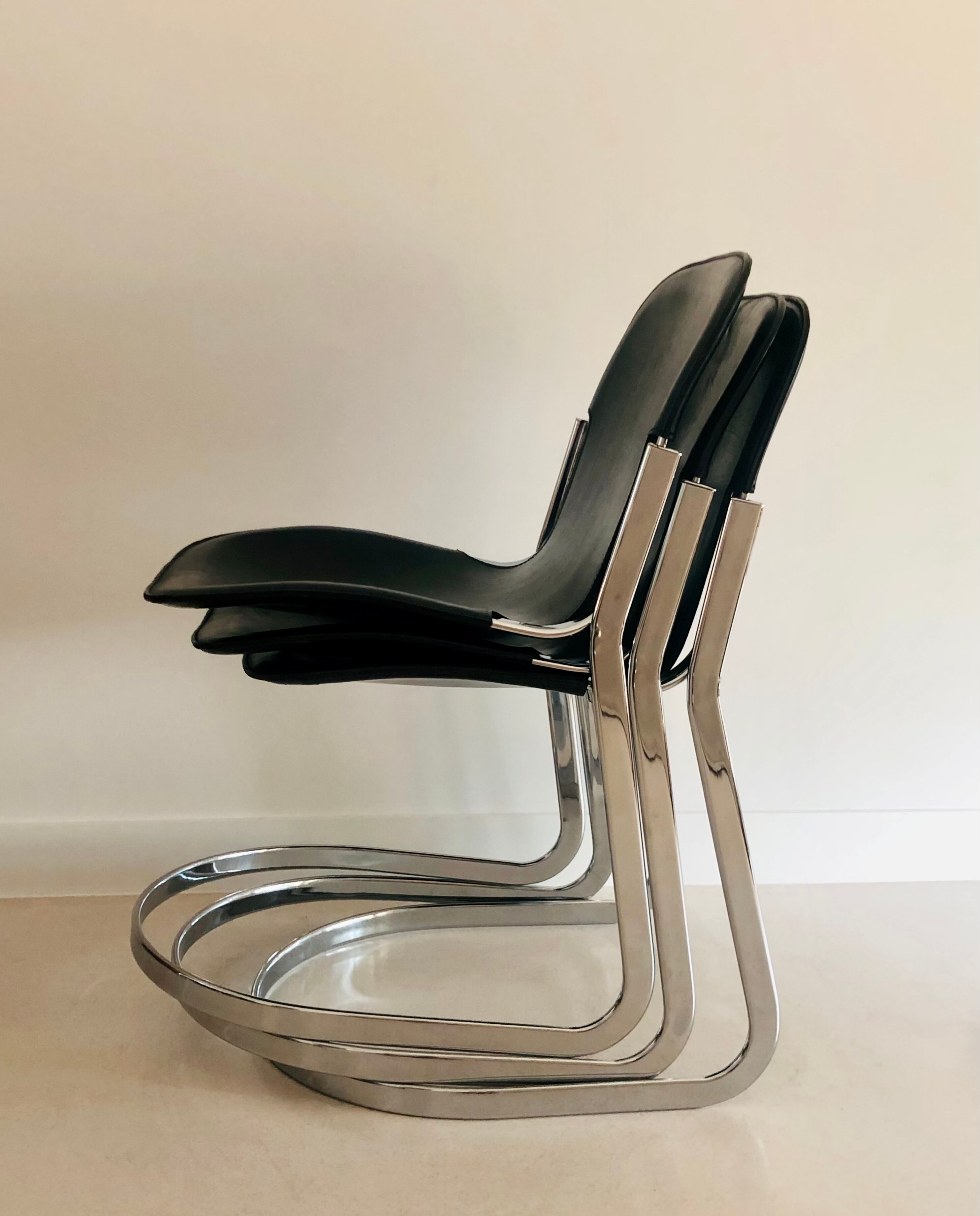 Black leather chair editions Cidue, Italy 70s