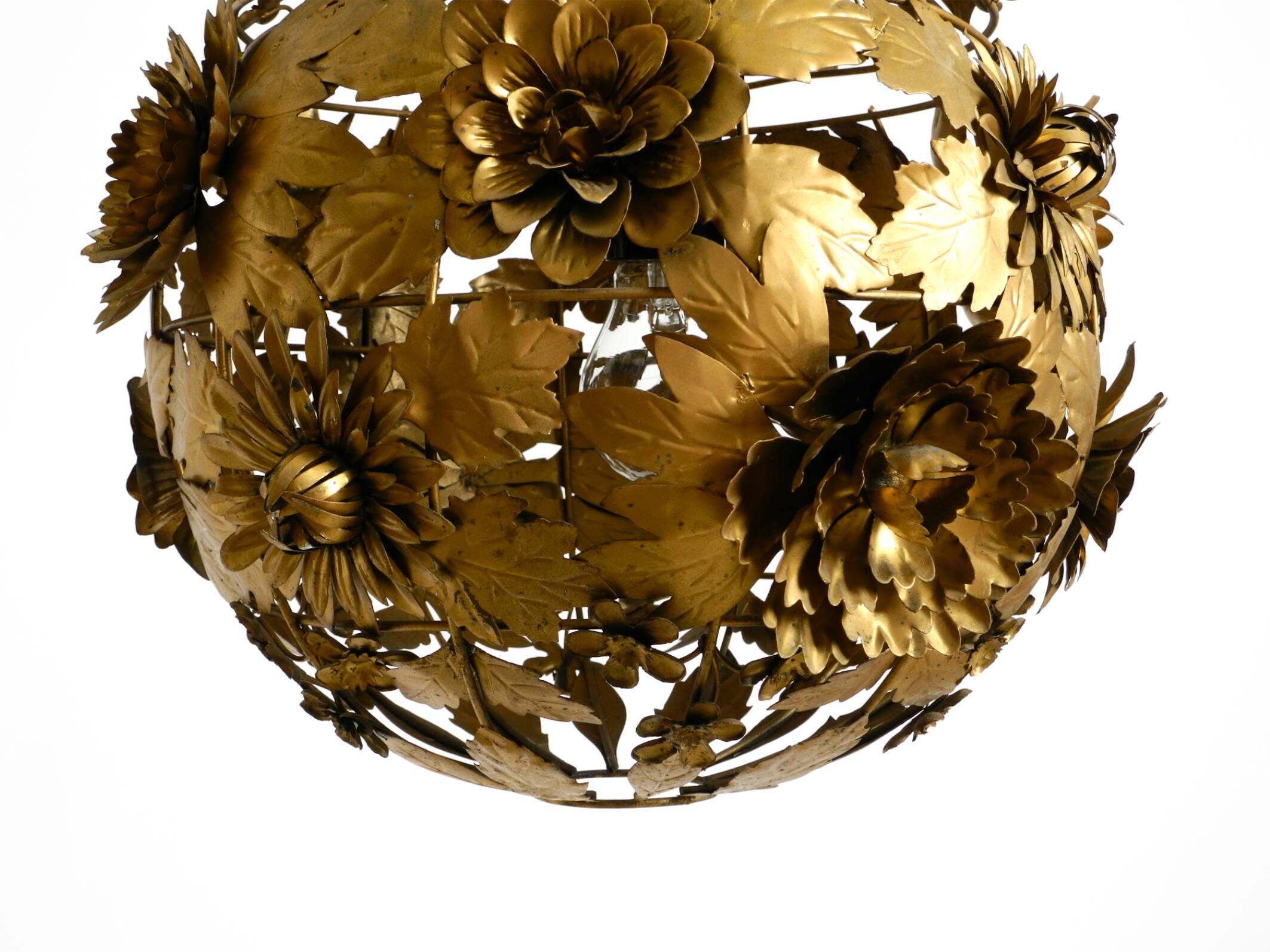 Beautiful floral-style spherical metal ceiling lamp, 1970s Regency design