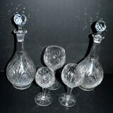 Baccarat set of 35 crystal glasses + 2 flower model carafes 9157 from 1907