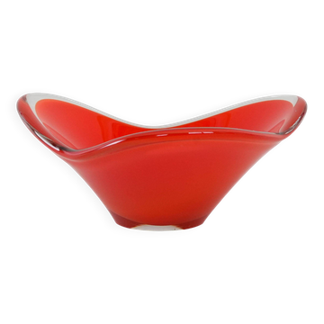Plat rouge, verre de Murano, design italien, années 1960, fabriqué en Italie