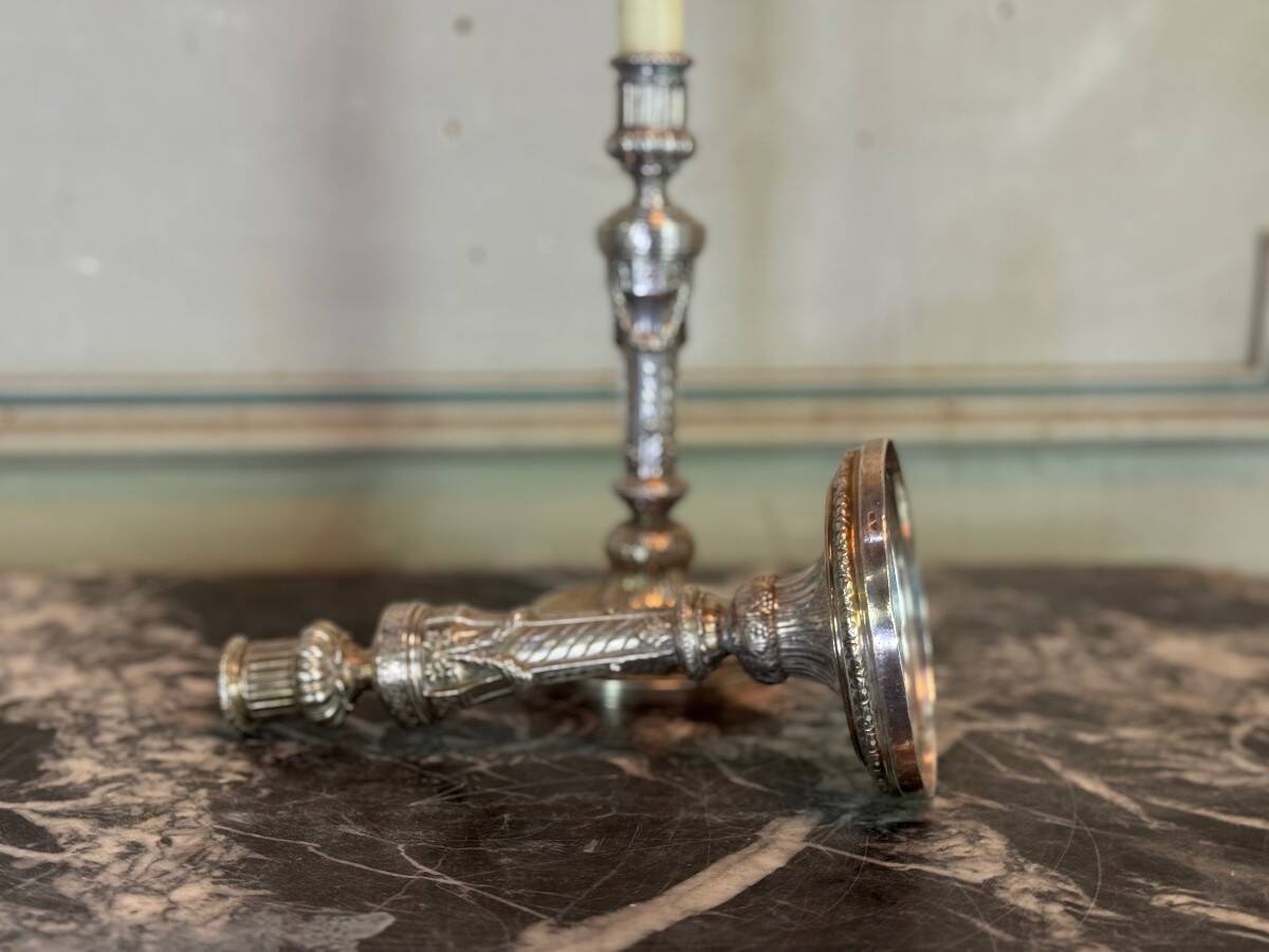 Pair of Louis XVI Style Wolfers Candlesticks, Solid Silver, Hallmarked