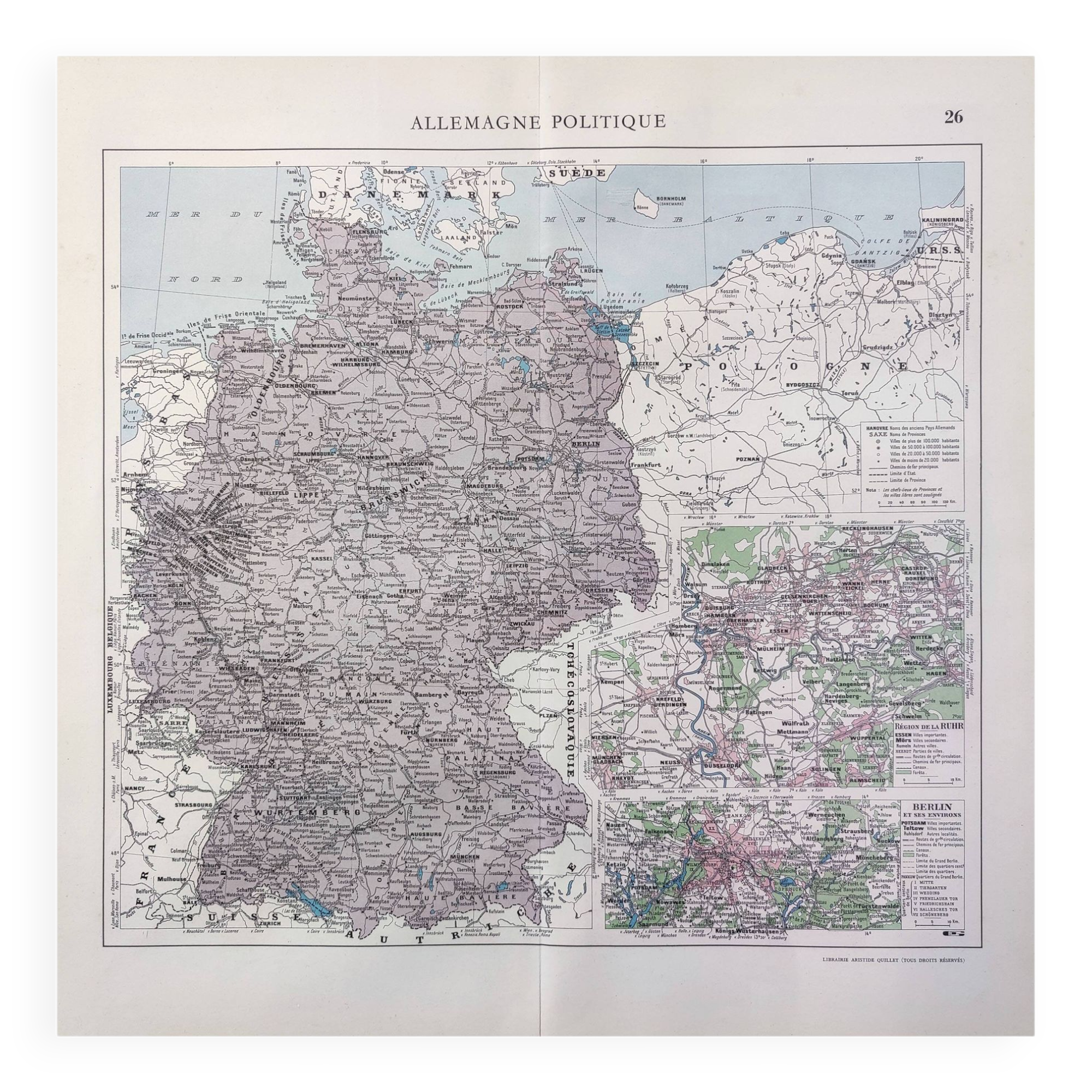 Old Germany map 43x43cm from 1950