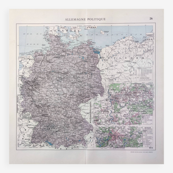 Carte ancienne  Allemagne 43x43cm de 1950