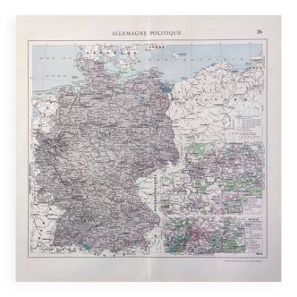 Old Germany map 43x43cm from 1950