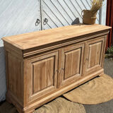 Enfilade / antique buffet in solid raw wood with 3 drawers.