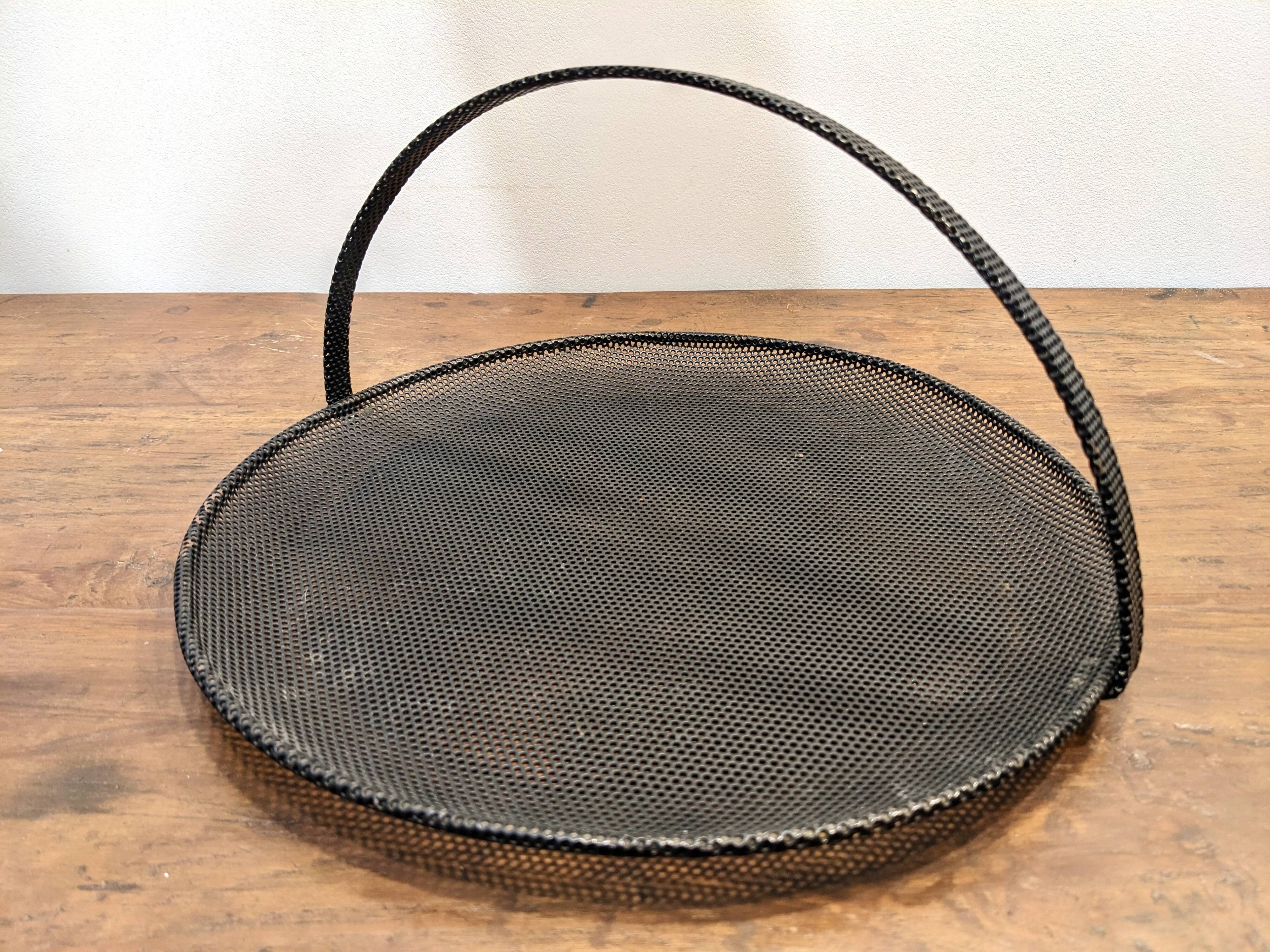 Black metal basket by Mathieu Mategot