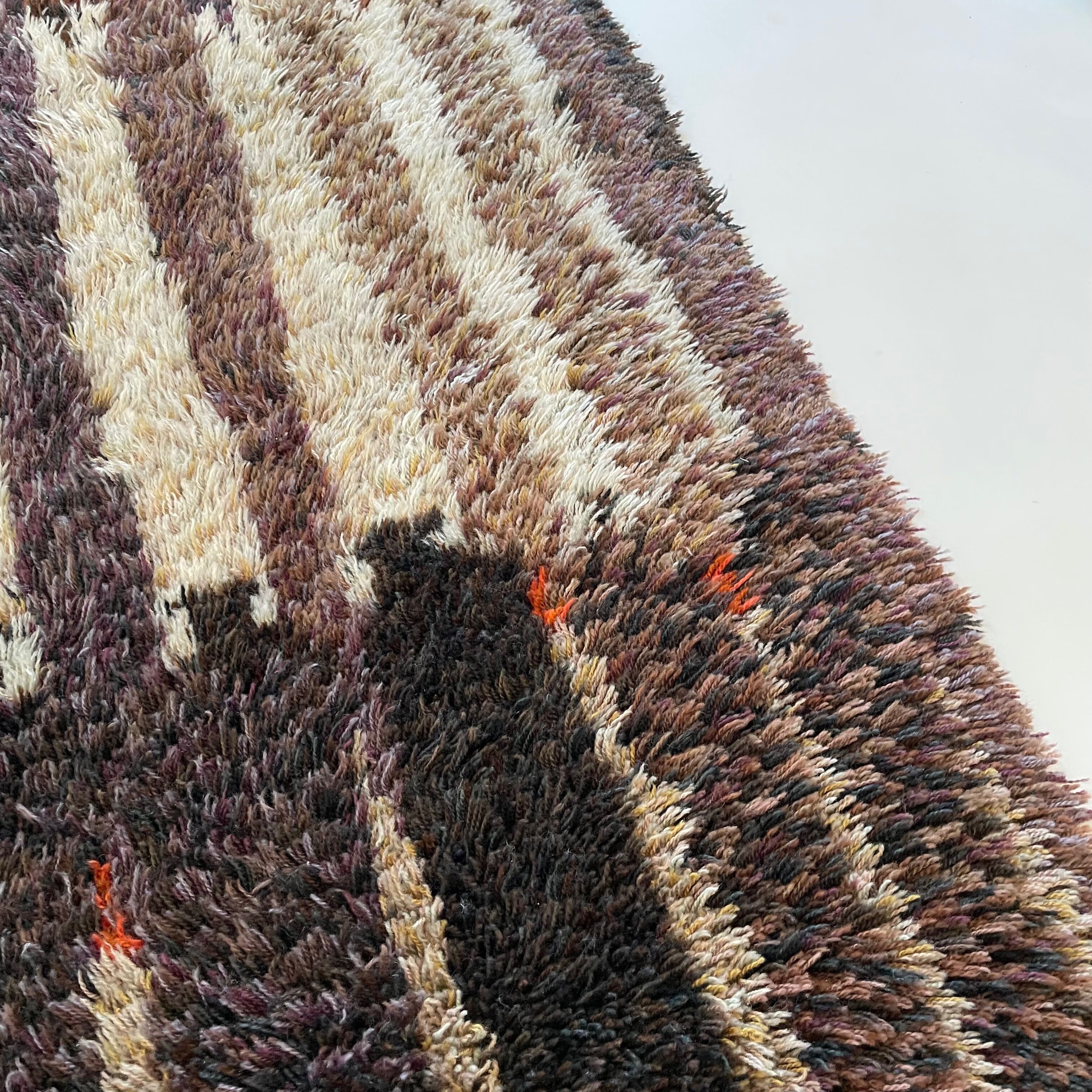 Original Abstract Scandinavian High Pile Abstract Rya Rug Carpet, Finland, 1960s