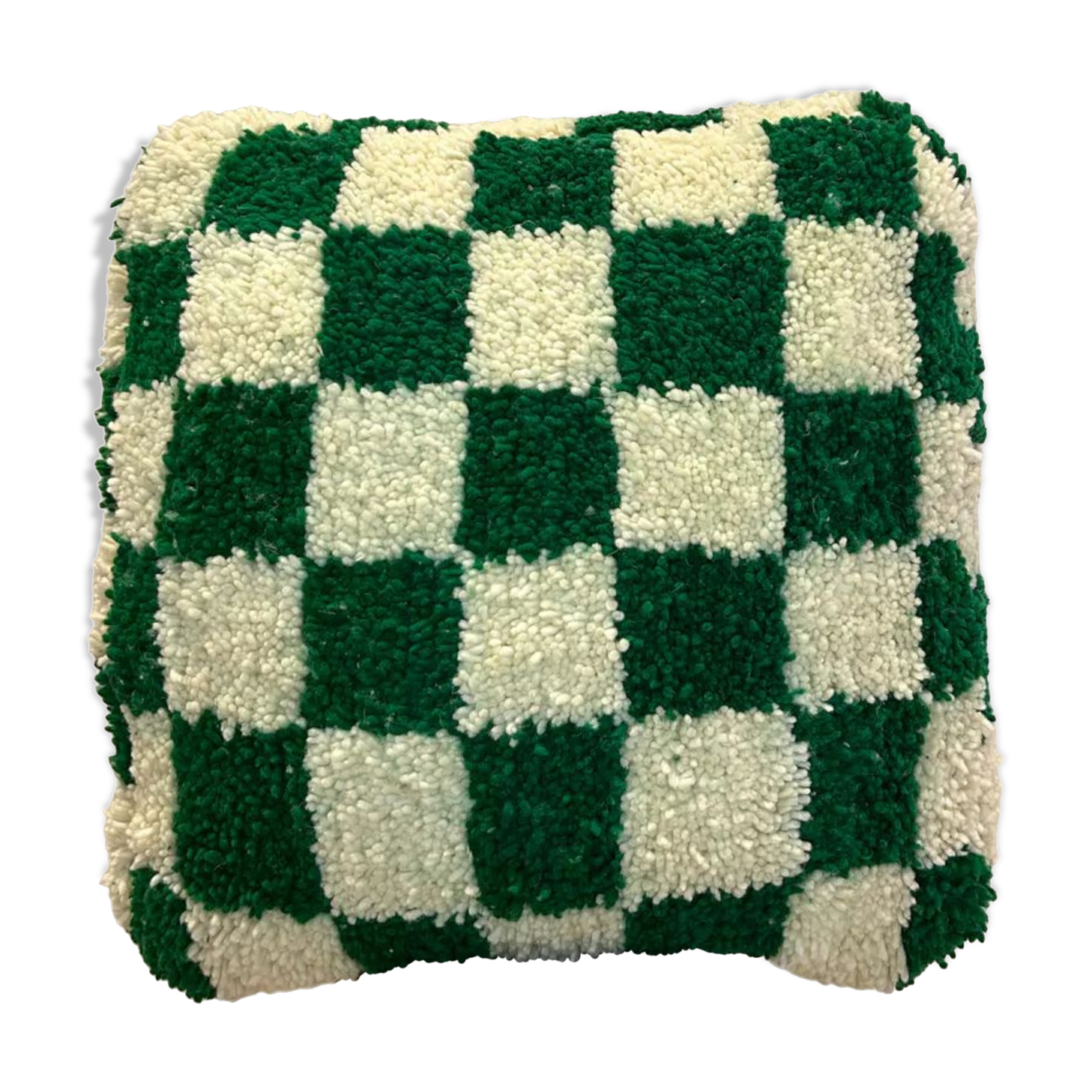 Berber pouf checkerboard green