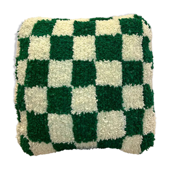 Berber pouf checkerboard green