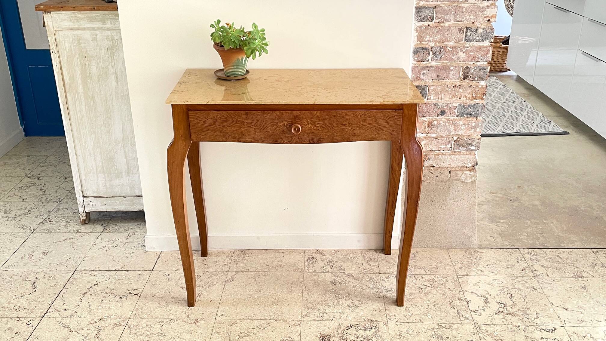 Vintage wood and marble console desk