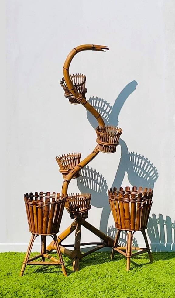 Bamboo snake plant holder. Vintage 50s.