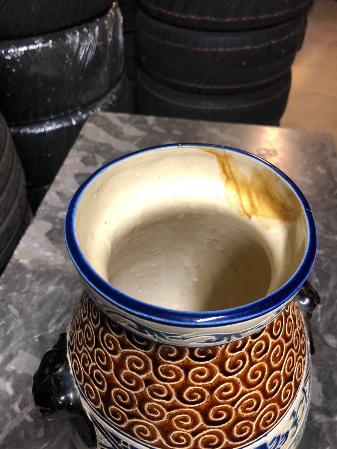 Polychrome ceramic vase in glazed stoneware