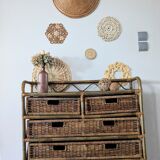 Commode vintage en rotin et osier