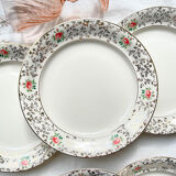 9 Villeroy Boch flat plates in white golden porcelain floral pattern