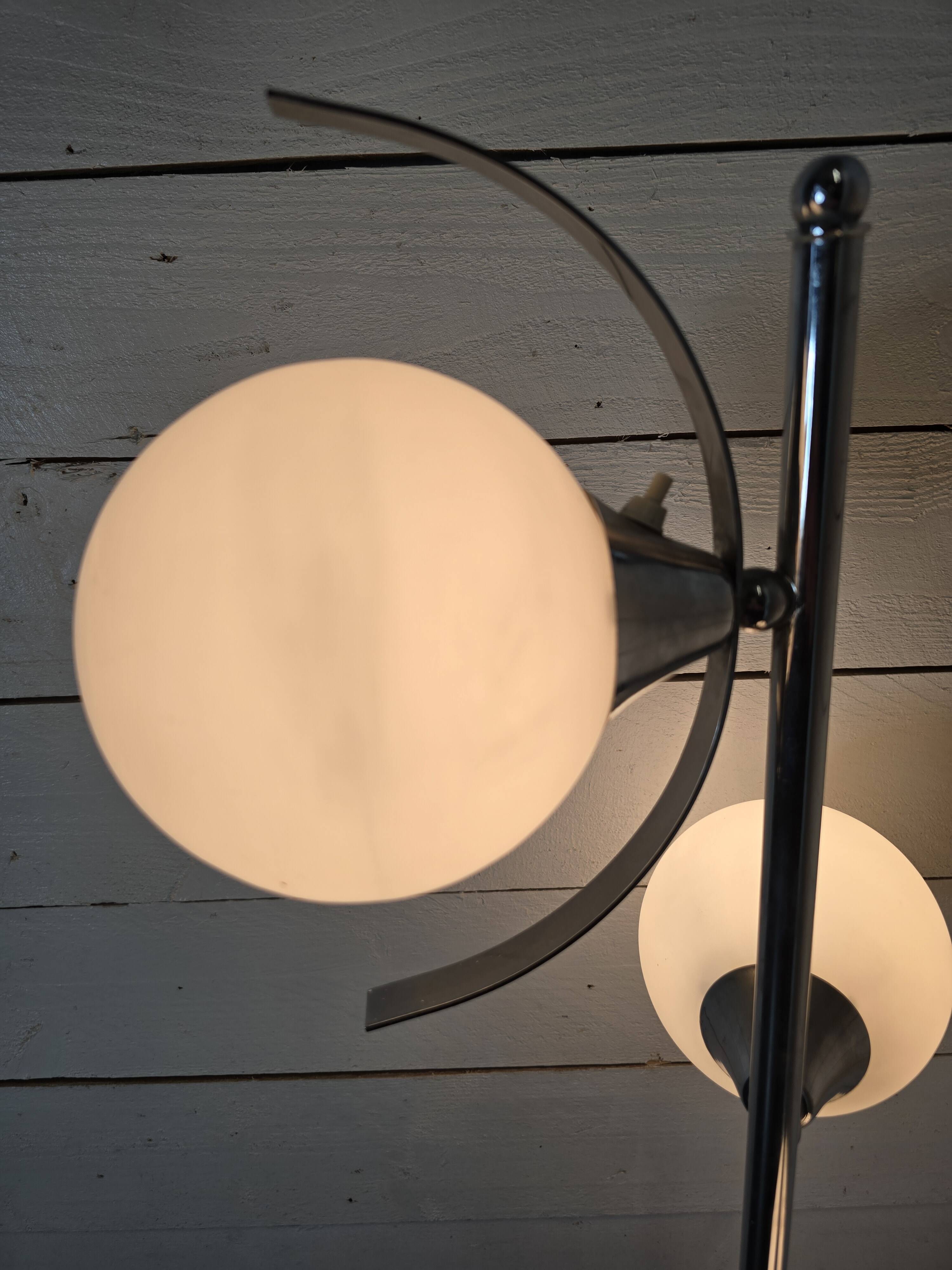 70s chrome metal floor lamp with 3 opaline ball lights