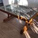 Coffee table in solid oak and mosaic.