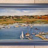 Frank Sloan (1900-1984) - Oil on hardboard - Sailboats near the bridge