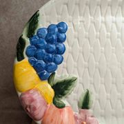 Vintage oval serving dish in majolica – Relief fruit decoration and woven basket design.