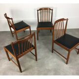 4 chaises scandinaves en teck à barreaux années 60