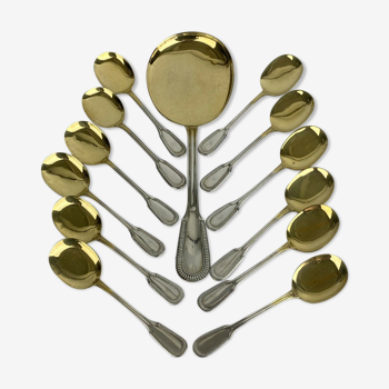 Ice service of 13 pieces in solid silver vermeil