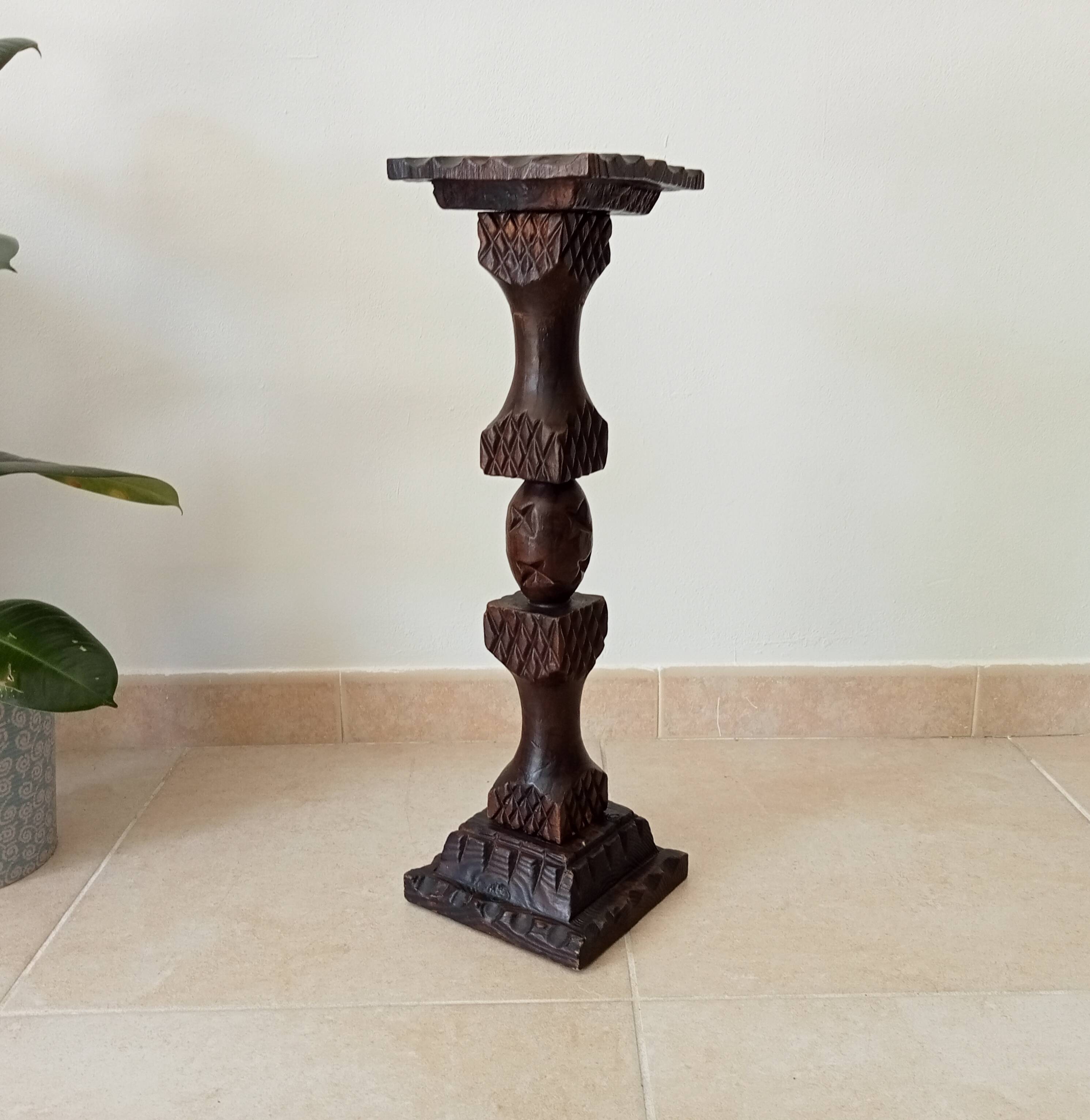 Vintage carved wooden pedestal ashtray