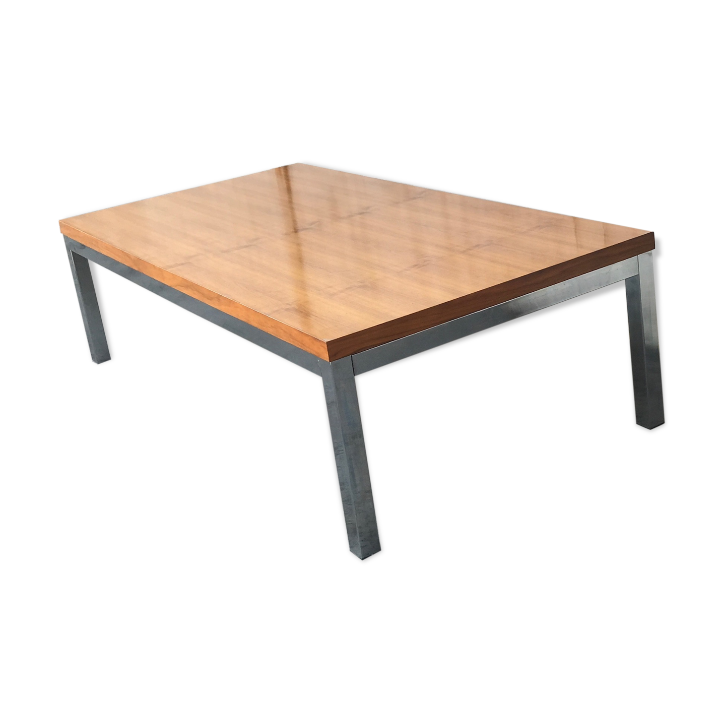 Table basse danoise en teck et acier chromé 1970s
