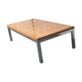 Table basse danoise en teck et acier chromé 1970s
