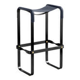 Tabouret de bar classique contemporain Acier fumé noir et cuir bleu marine