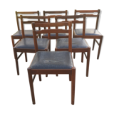 Vintage scandinavian teak chairs, black skaï seats as it is