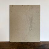 Old oil painting on cardboard portrait of a man in a blue suit