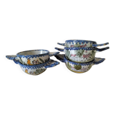 5 mini earthenware bowls from Charolles decorated with a village and rooster.
