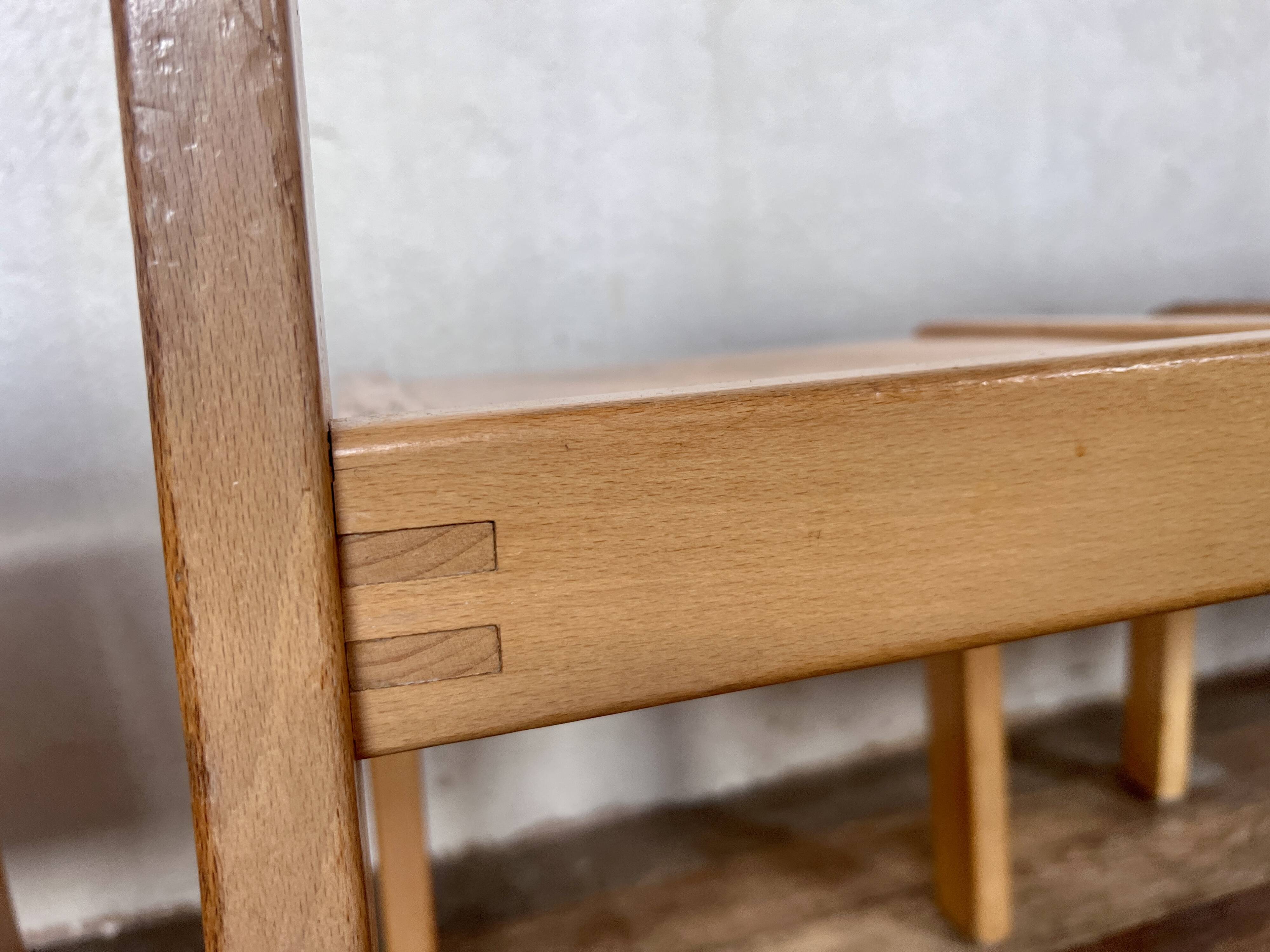 Series of 7 vintage Scandinavian bohemian wooden children's chairs