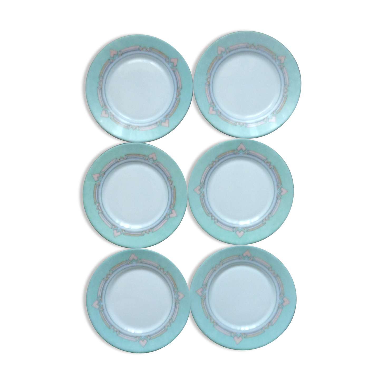 Enssemble of 6 Esso pastel geometric decoration dessert plates