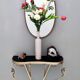 Vintage Wall Mounted Brass Console Table With Demilune Black Glass Top, Italy