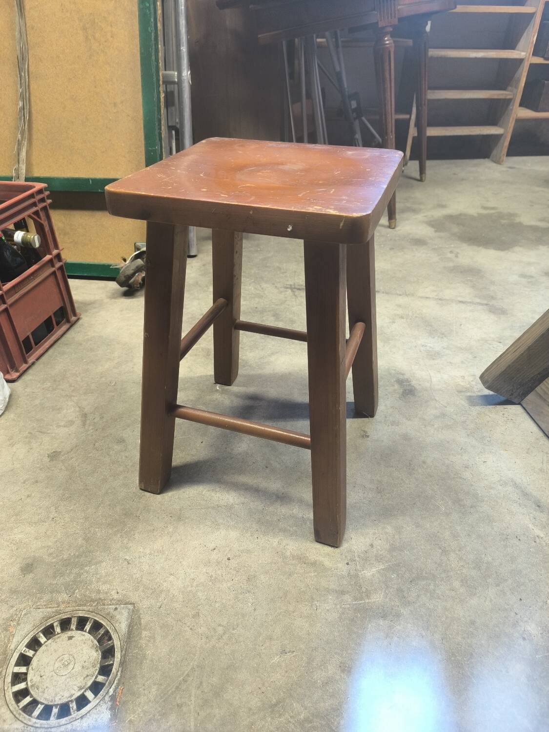 Vintage farmhouse stool in rustic fir