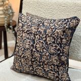 Indian cotton block print cushion with “flower” pattern - indigo blue