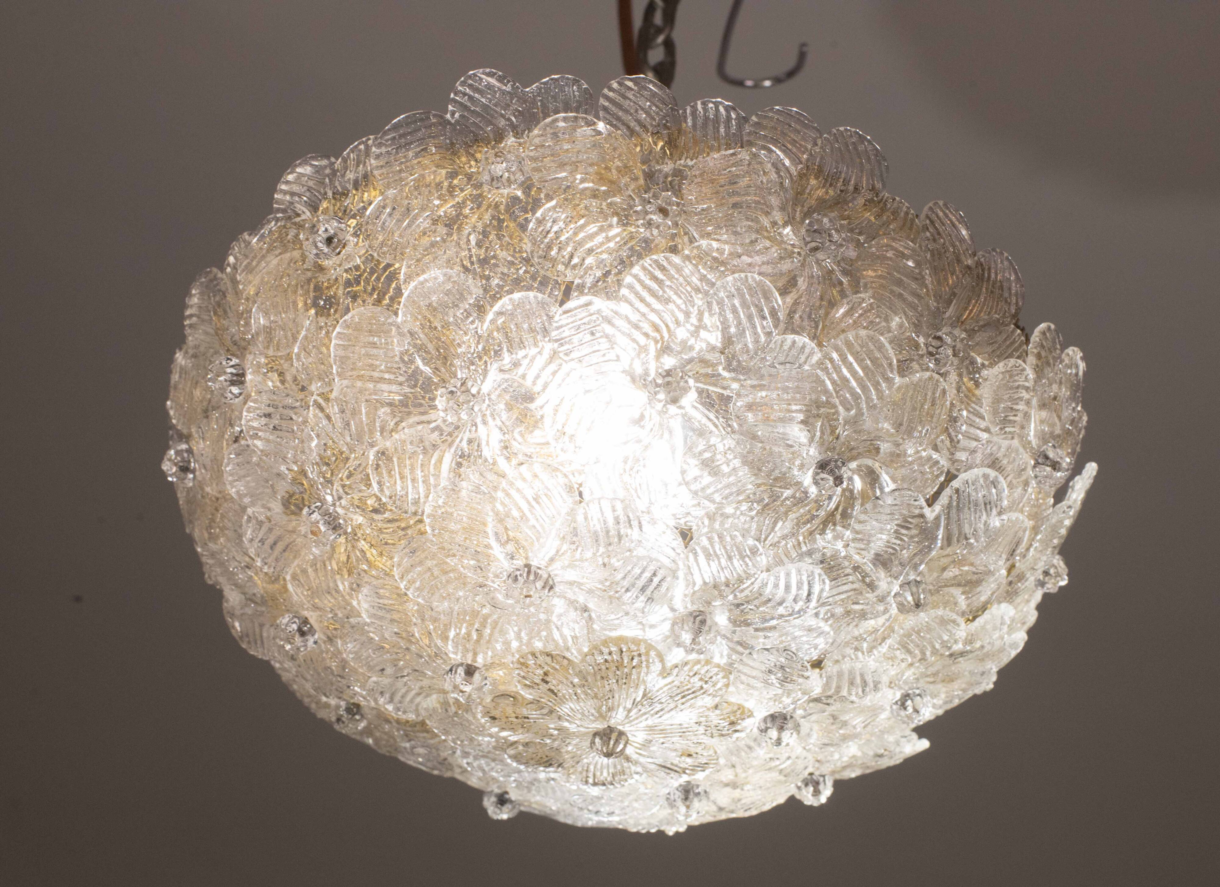 Elegant Murano Ceiling Light Gold and Trasparent Flower by Seguso for Venin