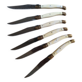 Vintage Box 6 Laguiole Table Knives Ivory Handles Gold Bolsters