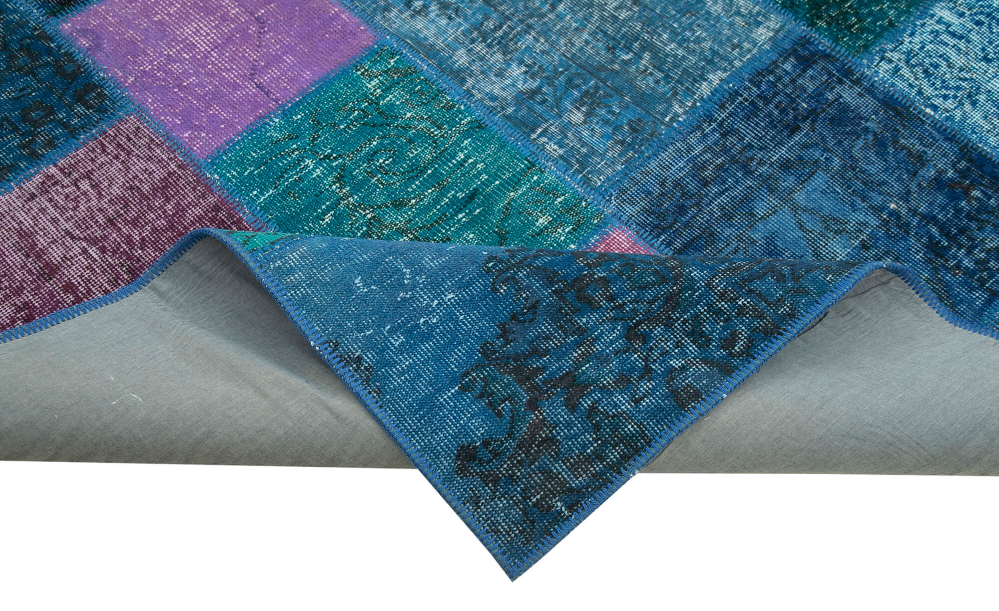 Hand-knotted anatolian 202 cm x 300 cm blue patchwork rug