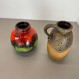 Set of Two Pottery Fat Lava Vases "Multi-Color" by Scheurich, Germany, 1970s