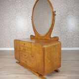 Early 20th Century Vanity Veneered with Karelian Birch with Oval Mirror, 1950s