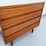 Vintage Scandinavian modernist chest of drawers in rosewood and black metal.