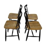 Vintage set of four -bar chair made of black lacquered wood - 1960s