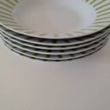 Almond green striped soup plates