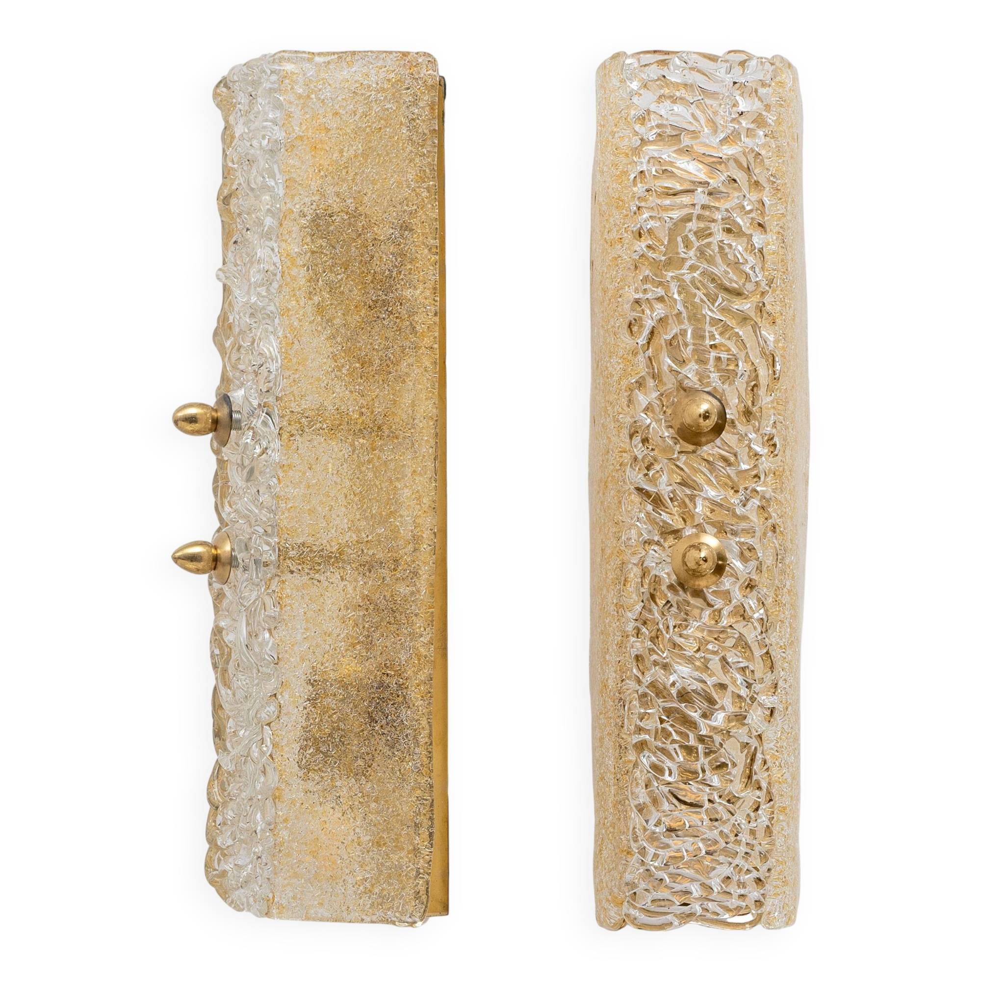 Pair of Murano Glass Gold Graniglia and Brass Sconces