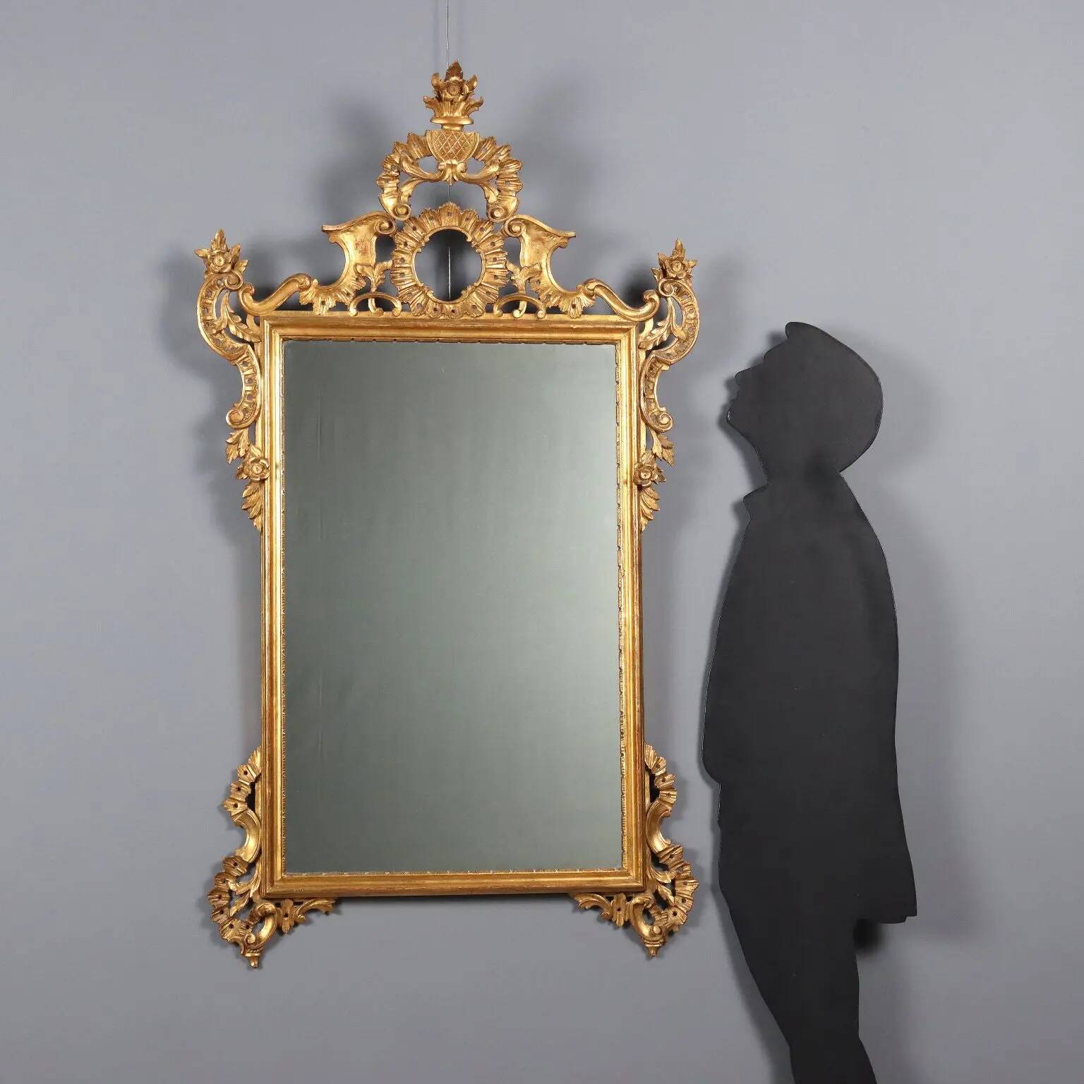 Antique carved and gilded wooden mirror, Italy, 20th century
