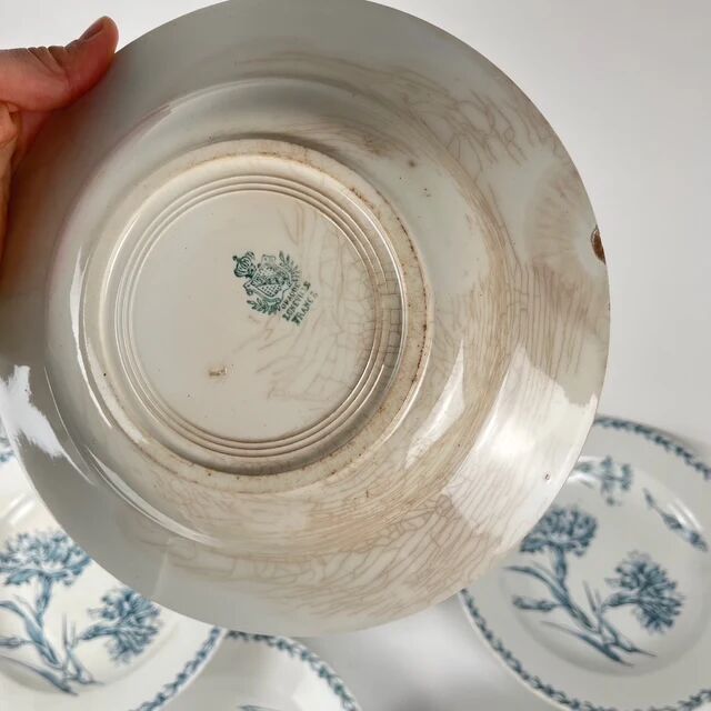 Set of 8 deep plates model "Oeillet", KG Lunéville, ironstone, 19th century