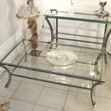 Vintage coffee table, metal and glass, Pierre Vandel