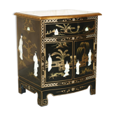 Decorative Chinese buffet in Chinoiserie style in lacquer and steatite.